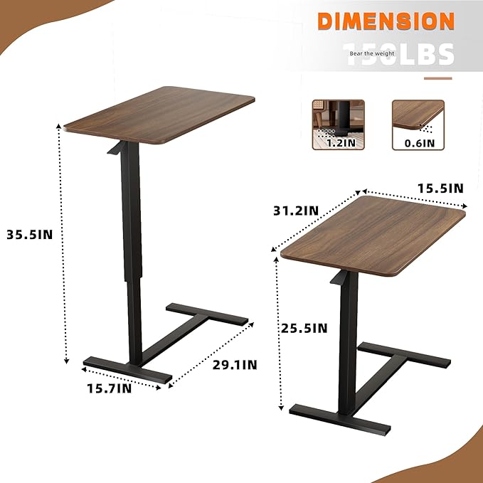 Overbed Bedside Table with Wheels, Adjustable Hospital Over Bed Table, Rolling Laptop Table, Medical Bed Side Table