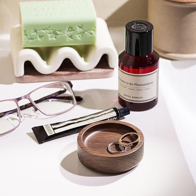 Walnut Wood Ring Holder, Engraved Jewelry Dish and Storage Tray, Unique Gift for Her, Valentine’s Day Gift