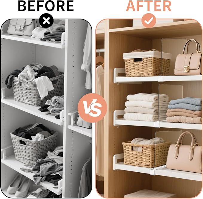 15 Pack Clear Shelf Dividers for Closets, Acrylic Dividers for Shelves, Closet Shelf Divider for Organization,Organizers & Separators for Shelf Storage, Home Closets, Cabinets