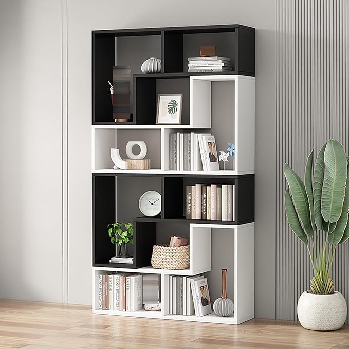 Expandable Bookcase with Adjustable Width,Wooden Room Divider Bookshelf,Standing Display Storage Organizer for Living Room,Study Room or Home Office