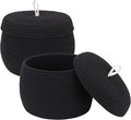Sea Team Round Cotton Rope Storage Basket with Lid, Decorative Woven Storage Bin, Pot, Caddy, Organizer, Container for Snacks, Towels, Plants (Black, Small/2-Pack)