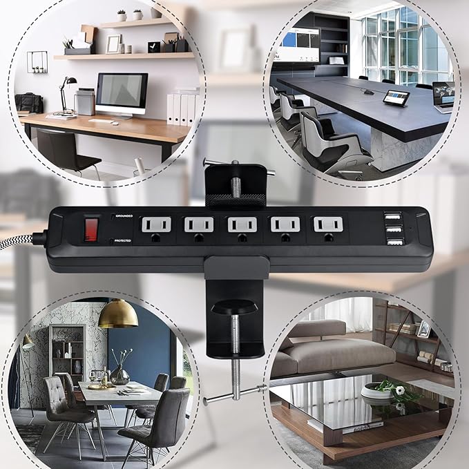 Desk Clamp for Power Strip - Removable Power Strip Holder for Desk Edge - Sturdy Table Clamp - Desk Mount for Power Strip - Fits 1.96" to 2.55" Width - Black