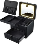 Makeup Case with Drawer, Detachable Lighted LED Mirror, Makeup Organizer Box Travel Make up Vanity Case Portable Cosmetic Train Case for MUA Lockable Makeup Suitcase with Adjustable Dividers