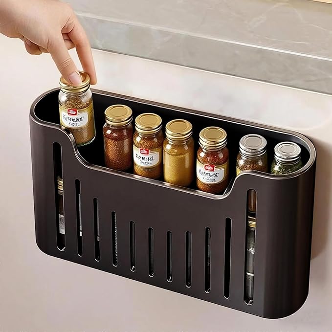 Kitchen Cabinet Door Storage Box, Self-Adhesive Wall-Mounted Storage Box, Wardrobe/Bathroom/Refrigerator Small Item Organizer (Black)