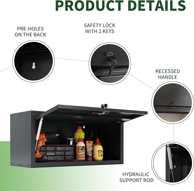 Metal Tool Cabinet,Garage Storage Cabinet System,Wall Cabinet & Locking Rolling Tool Cabinet with Doors and Adjustable Shelves,Steel Tool Cabinets for Home (2 Pcs-StyleAA, Black)