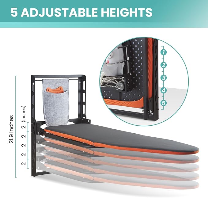 Wall Mounted Ironing Board with Iron Holder, 36 X 13 Compact Mount Foldable Ironing Board for Small Spaces, Space Saving with Cotton Fabric Cover and Silicone Iron Rest