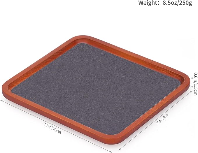 Wooden Jewelry Display Tray Rounded Rectangle Ring Showcase Stackable Elegant Bracelet Watch Jewelry Organizer for Personal Use and Commerce (Gray, Large-W 7'' x H 0.6'' x L 7.9'')