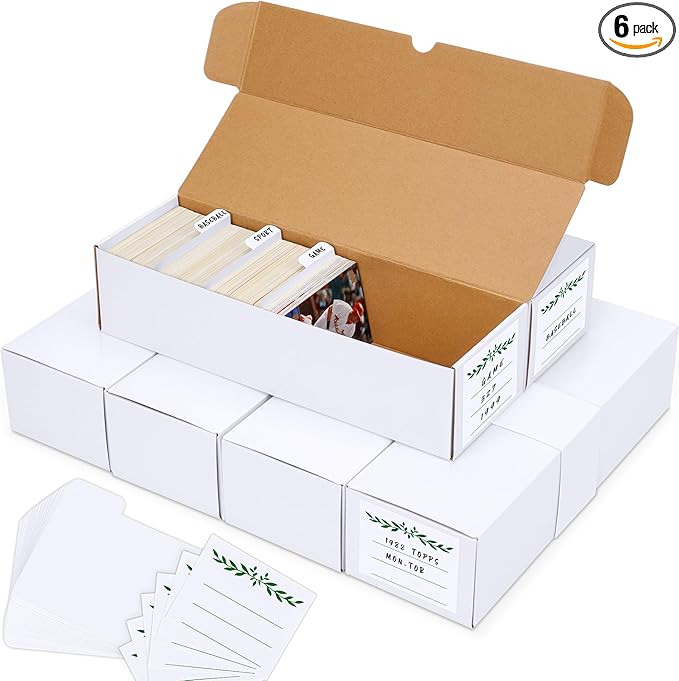 Trading Card Storage Box with Dividers, Cardboard Cards Organizer Box for Baseball, Sports, Game, Playing Card Collection, pack of 6, White&Brown