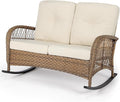 VIVIJASON Outdoor Wicker Loveseat Rocking Chair, 2-Person Patio Rattan Double Rocker Sofa with Thick Cushions, All-Weather Loveseat Rocker for Porch, Backyard & Garden