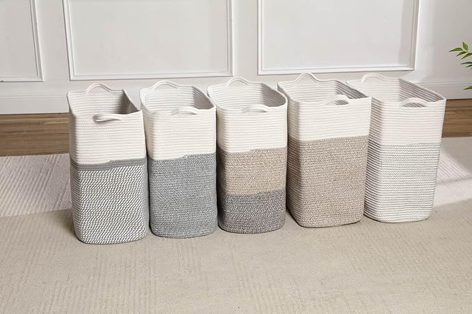 Tall Laundry Basket With Handles,Woven Cotton Rope Big Laundry Hamper Sorters,Versatile Storage for Dirty Clothes,Baby Toys,and Blankets in Bathroom, Nursery,and Living Room (Gradient Brown, 68L)