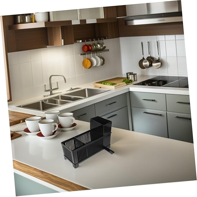 Kitchen Sink Organizer Rack with Efficient Drainage Plastic Sponge Holder and Dishcloth Drying Stand for Countertop Cleaning Tools Soap Bottles and Kitchen Rag Storage