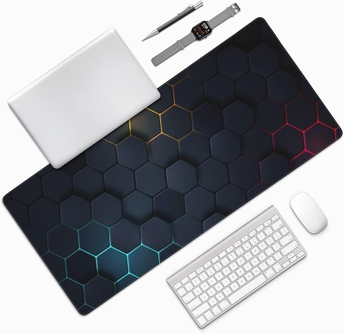 Cool Honeycomb Large Mouse Pad, Gaming Desk Mat, XXL Keyboard Desk Pad Mat for Desktop, 35.4"x15.7" Non-Slip Base Big Mousepad with Stitched Edges