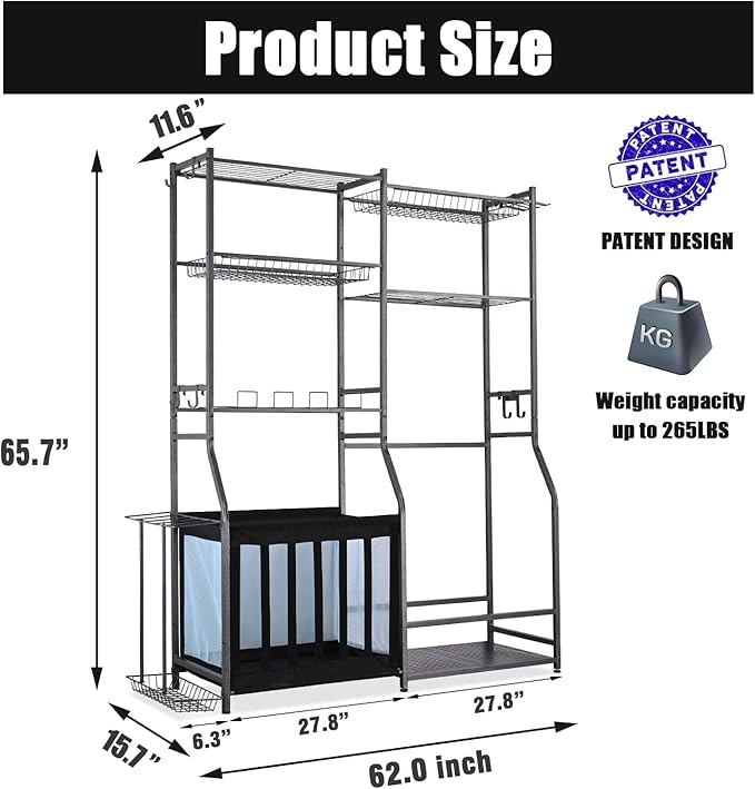 Mythinglogic Garage Sports Equipment Storage, 2 Golf Bag Storage Stand and Other Sports Equipment Storage Rack, Garage Organizer System