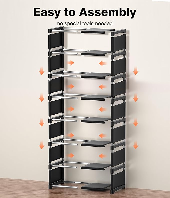 8-Tier Shoe Rack Organizer,Vertical Narrow Space Saving Storage Metal Free Standing Corner Shelf for Closet Entryway Bedroom Garage