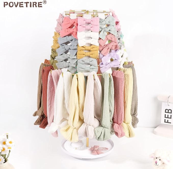 POVETIRE Headband Holder Bow Organizer for Girls, Metal Hair Bows Stand Hairband Storage Display, Hair Accessory Organizer Rack for Baby Newborn Infant Toddler Kids