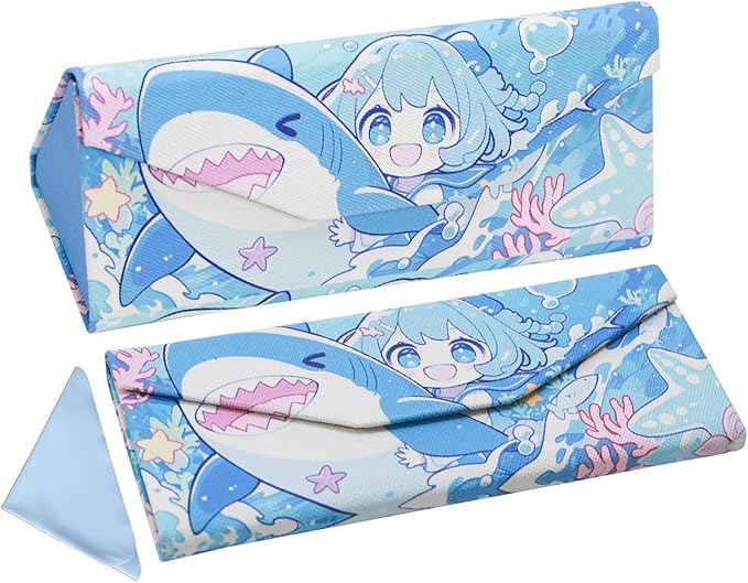 Foldable Glasses Case, Magnetic PU Leahter Sunglasses Case, Cute Hard Shell Folding Eyeglass Cases for Women Kids