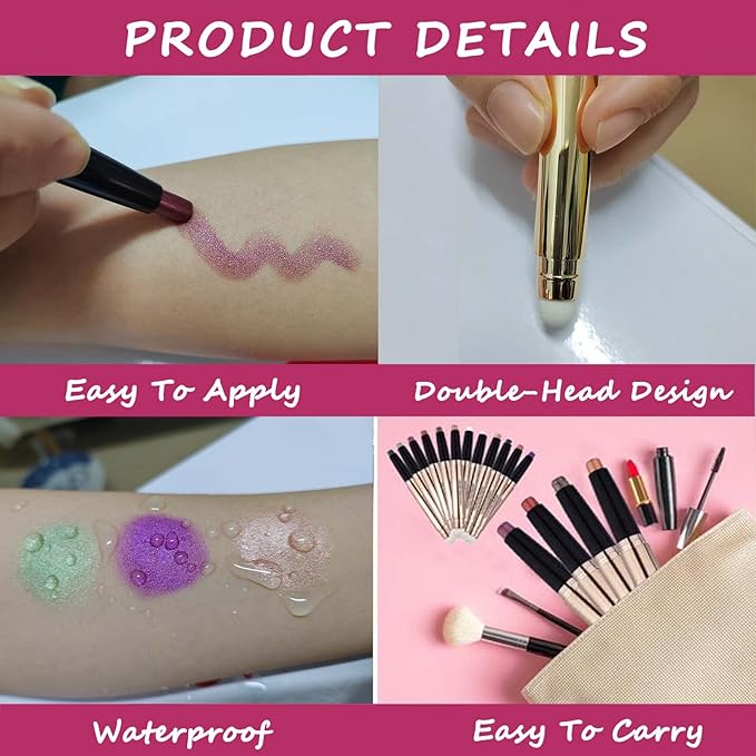 Brown Eyeshadow Stick Makeup, Highlighter Matte Cream Eye Shadow Pencil, Waterproof Hypoallergenic Long Lasting Crayon, Glitter Primer Palette Shimmer Eyeliner Pen wiht Soft Brush