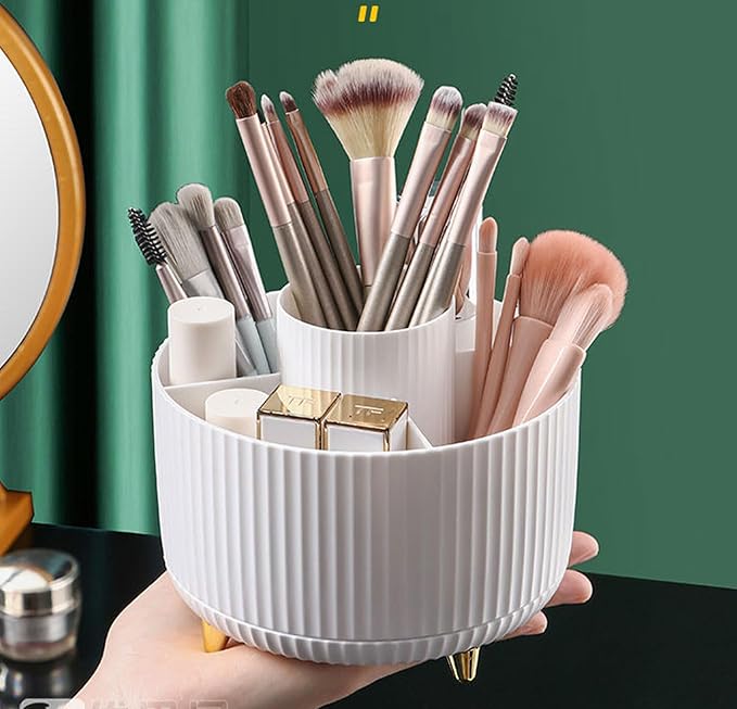360 Degree Rotating Makeup Brush Holder Organizer Detachable Design 5 Slot Make up Brushes Cup for Cosmetics and Pencil Pen Organizer for Desk Makeup Organizer Skincare Storage for Vanity (pink2)