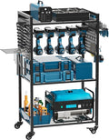 Large Power Tool Organizer Cart with Lockable Wheels | 4-Tier Organizer for Power Tools & Garage Storage, Mechanic Cart, Gift for Men, Dad, Husband
