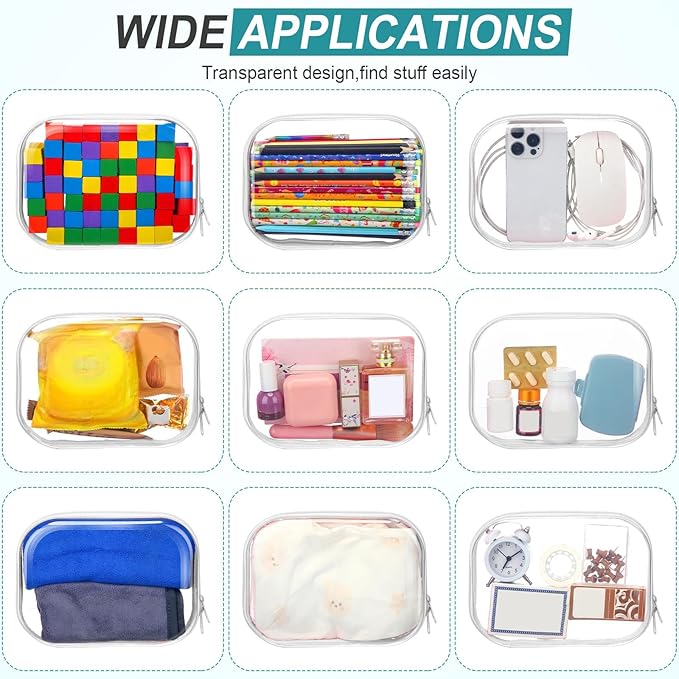 Hoolerry 4 Pcs Hard Clear Zipper Case Makeup Bags Plastic Pencil Pouch Transparent Storage Box Containers for Cosmetics, Snacks, Building Blocks, Puzzles (White,7.9 x 5.9 x 2 in)