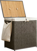 Laundry Hamper with Lid, 39.6 Gallon(150L) Large Laundry Basket 2 Removable Liner Bags, Synthetic Rattan Clothes Hamper with Side Pocket, laundry organization for bathroom, laundry room, Grey