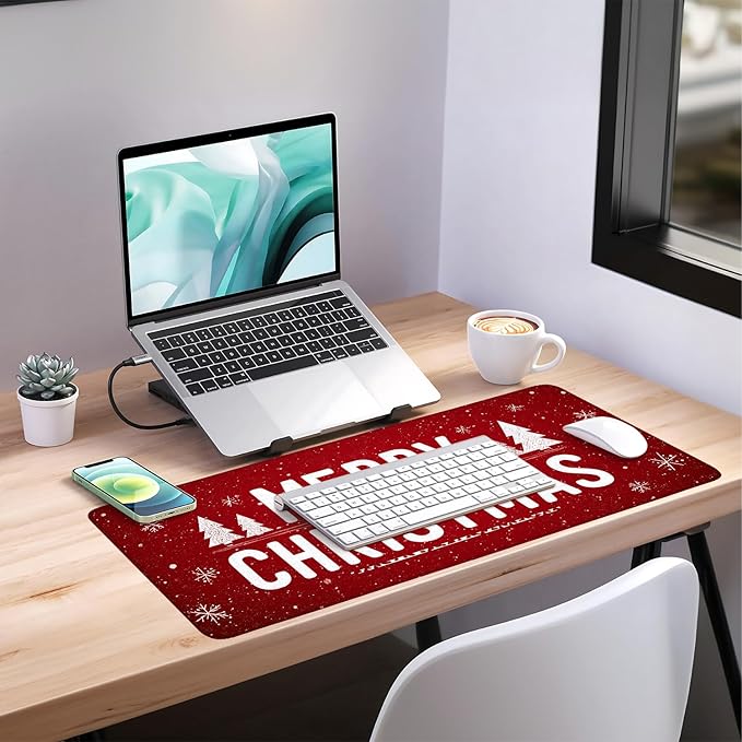 Merry Christmas Gaming Mouse Pad 35.4"x15.7"Desk Mat Anti-Slip Rubber Base & Durable Stitched Edges for Gamers Smooth Mouse Writing Surface for Desk Office/Home