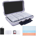 36-Slot Gray Memory Card Case with 36 Transparent Holders & 40 Writable Labels – SD Card Organizer & Storage Case for Camera Memory Cards