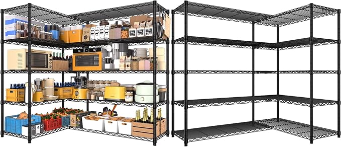 PrimeZone 2 Pack 72"W x 16''D x 76''H Metal Storage Wire Shelves - 5 Tier Heavy Duty Standing Garage Shelving Unit, Adjustable Steel Wire Rack Utility Shelf for Warehouse Kitchen Pantry Corner, Black