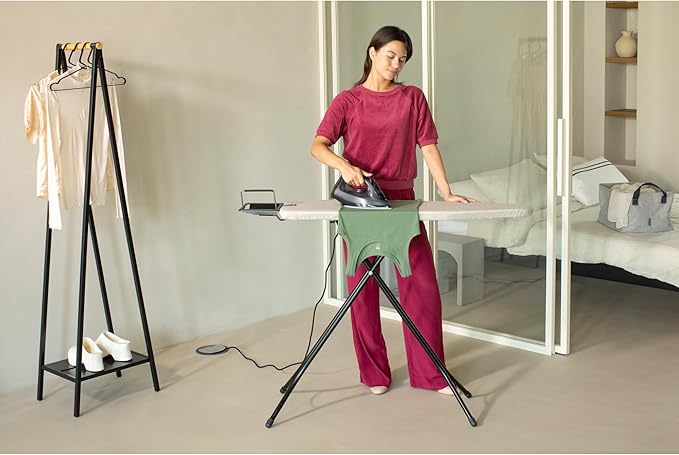 Brabantia Size A Compact Small Ironing Board (43x12 in) 7 Height Options, Adjustable Steam Iron Rest Holder (Denim Gray) Non-Slip Feet, Anti-Collapse Child Locks