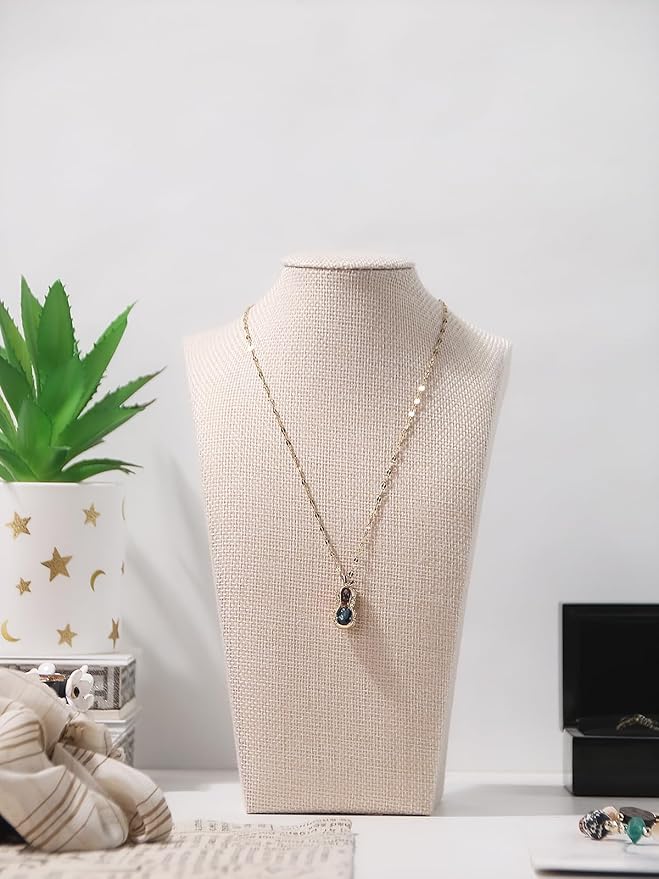 Necklace Bust Stand for Selling, Linen Necklace Display Holder, Jewelry Necklace Organizer Rack for Home Use or Store Show (9" Height)
