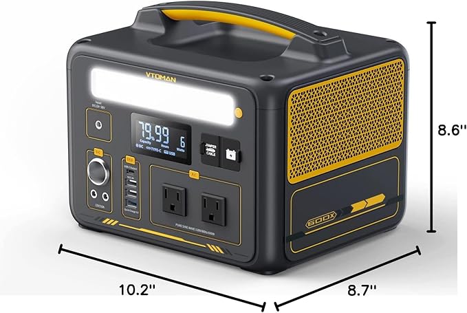 VTOMAN Jump 600X Portable Power Station 600W, 299Wh Solar Generator LiFePO4 Battery Power Station with Jump Start for Car, 1200W AC Outlet, PD 60W USB-C, 3x Regulated 12V/10A DC for Camping, RV Travel