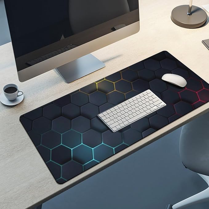 Cool Honeycomb Large Mouse Pad, Gaming Desk Mat, XXL Keyboard Desk Pad Mat for Desktop, 35.4"x15.7" Non-Slip Base Big Mousepad with Stitched Edges