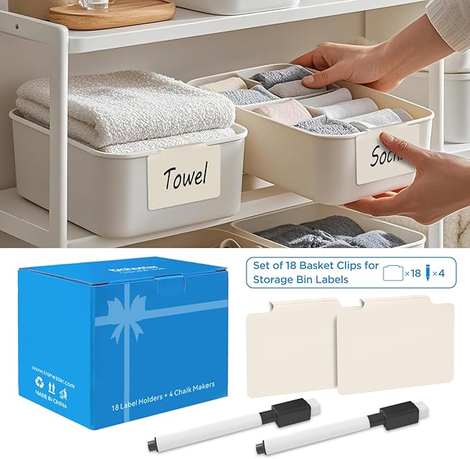 Metal Basket Bin Label Clip (Cream, 18 Metal Label Clip)