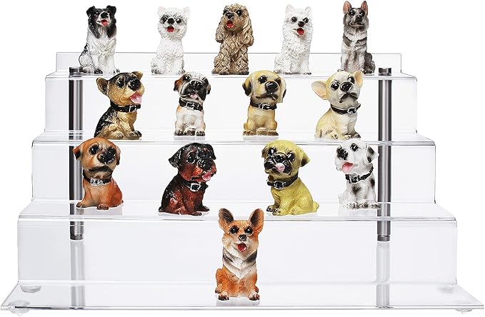Acrylic Riser Shelf 4 Tier Clear Display Stand for Collectibles Pop Figures, Cupcakes, Perfumes, Display Risers for Decorating & Organizing - 11.8 x 10.8 x 6.5 in (Large, 3 Pack)