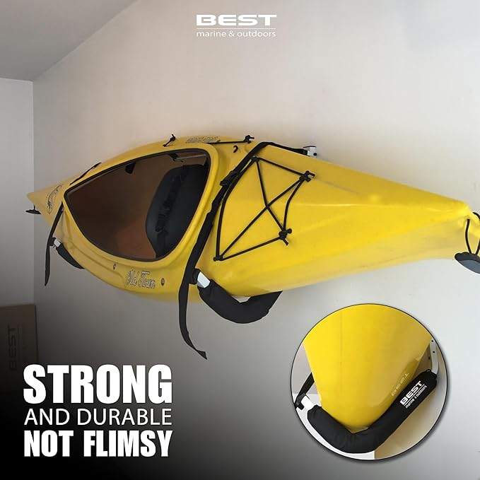 Best Marine and Outdoors Kayak Storage Rack, 2 Premium Wall Mount Racks, Kayaks & SUP Paddle Boards, 125lb Weight Capacity Garage Hanger, Indoor Outdoor Paddleboard Holder & Kayaking Accessories