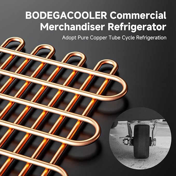 BODEGACOOLER Commercial Merchandiser Refrigerator,3 Glass Door Commercial Beverage Refrigerator, Beverage Display Cooler with Soft LED Light, Adjustable Shelves and 8 Strong Castors, 53 Cu. Ft,Black