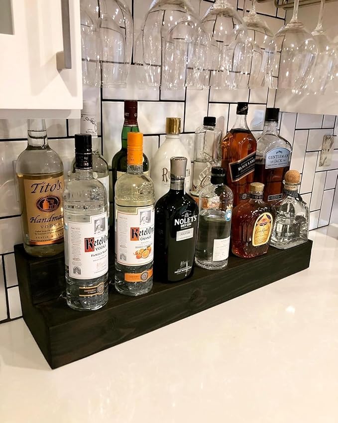 Tiered Bottle Shelf | 2 Tier Liquor Bottle Display | Bar Organization | 30" Black
