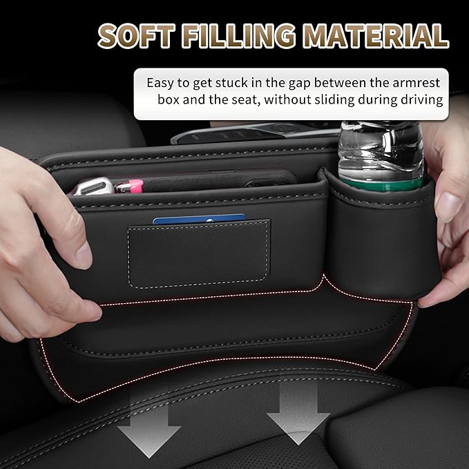 Kwak's 2 Pack Car Seat Gap Filler Organizer, Multifunctional Universal Storage Box with Cup Holder for Phone, Glasses (Black)