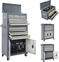 13-Drawer Double Door Rolling Tool Chest, 2 in 1 Detachable Tool Chest,Tool Box with Drawers and Wheels, Large Tool Cabinet with Lock, Metal Standing Toolbox for Garage Workshop-Gray&White