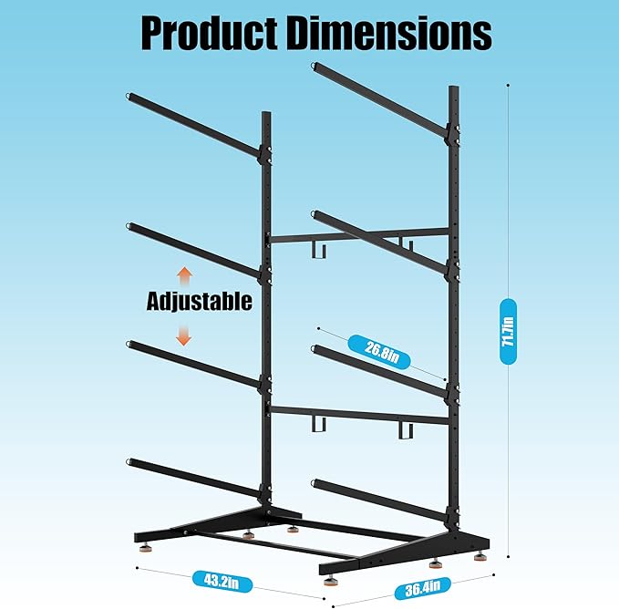 Kayak Storage Rack, Heavy-Duty Outdoor Canoe Rack, Reinforced, Thickened, and Enhanced Rust Resistance, Holds 440 lbs, for Safe Indoor and Outdoor Kayak Storage(4-Tier, Black)