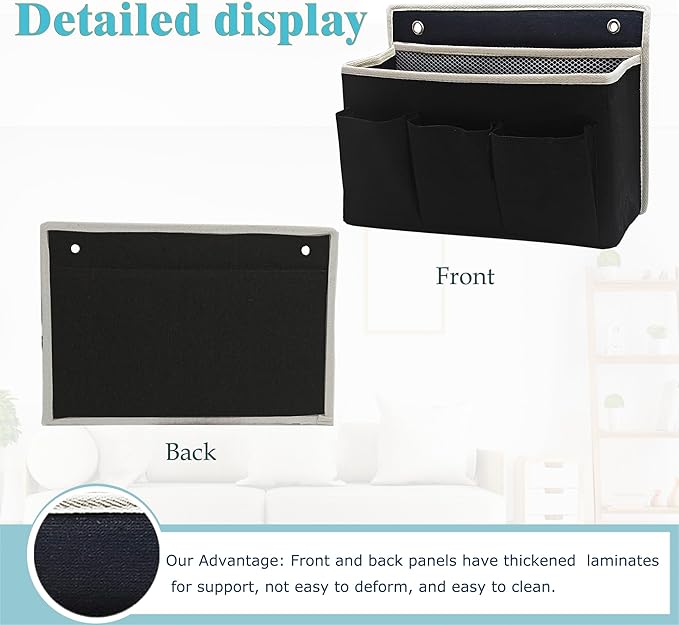 2-Pack Wall Hanging Organizer Bag/Hanging Baskets with Large Mesh Compartment & 3 Pockets，Over the Door Organizer Space Saving Storage for Bedroom,RV Camper, Closet (Black - 2 Pack)