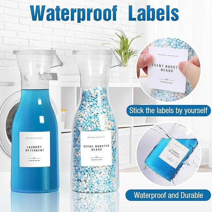 Laundry Detergent Dispenser Bottle 40oz with Waterproof Label for Detergent, Soap, Fabric Softener, Scent Booster Beads, Sturdy PET Bottle for Laundry Room Decor 3 Pack
