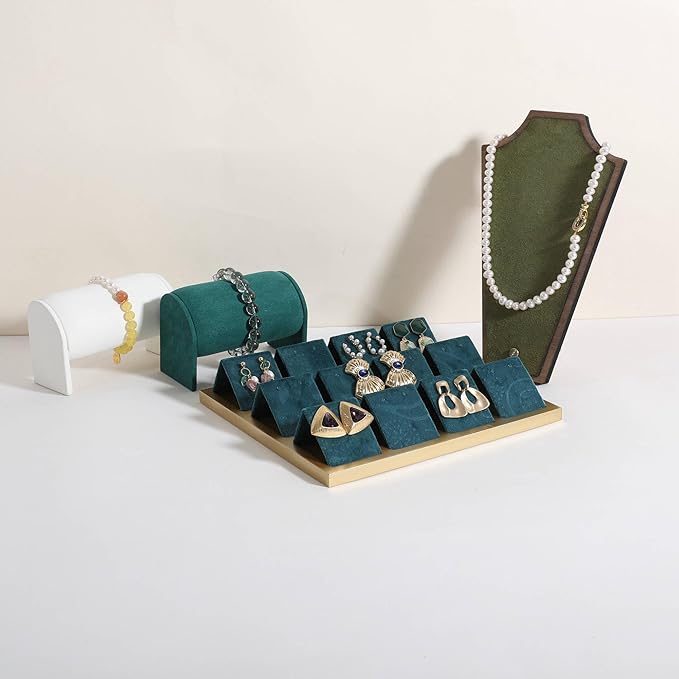 GemeShou Golden coated earring display stand for selling, velvet stud earring holder for jewelry display, Jewlery earring storage organizer tray, studs holder jewelry organizer【Earring holder-Blue】