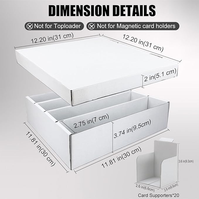 4 Row Trading Card Storage Box, 5 Pack 3200 Count White Cardboard Storage Box with Supporters and Divider for Basketball/MTG/TCG/Sports/Game Cards Organizer and Collection