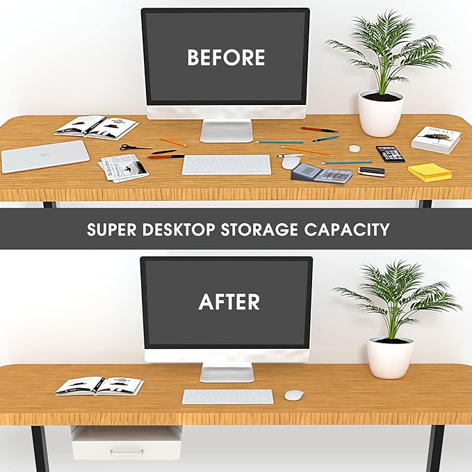 GOME White Under Desk Drawer Storage with Laptop/Book/Folders Shelf, Double Layer Easy Slide-Out Undermount Drawer Organizer with Ball Sliding Track for Home Office Sit-Stand Workstation