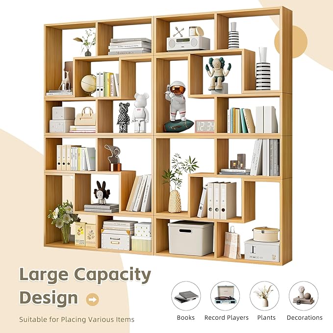 Expandable Bookcase with Adjustable Width,Wooden Room Divider Bookshelf,Standing Display Storage Organizer for Living Room,Study Room or Home Office