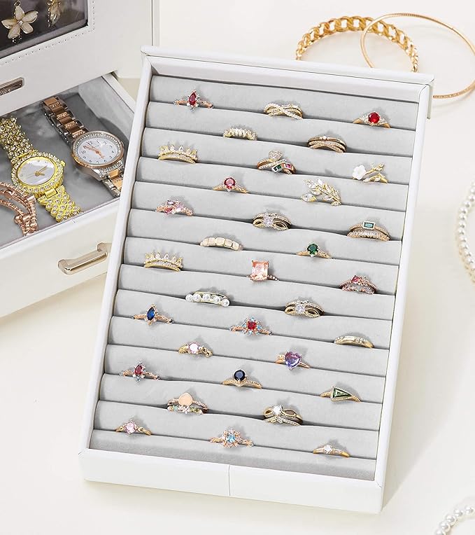 Homde Jewelry Organizer with Transparent Window Necklace Hooks Gift for Women Jewelry Box Display Case for Necklaces Rings Earrings Bracelets and Other Jewelry Accessories (White)