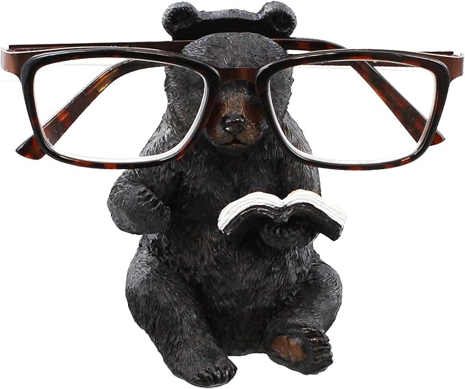 Whimsical Sitting Bear Reading Book Eyeglasses Holder Stand - Fun Glasses Keeper
