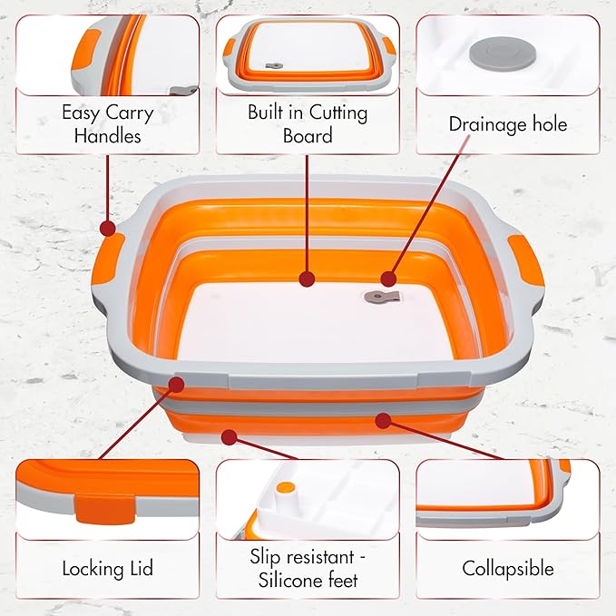 KITCHEN PERFECTION Collapsible XL Smoker & BBQ Prep Tub with Locking Lid & Cutting Board - Grill Caddy Container for Meat Marinating & Brine Perfect For Brisket, Turkey & Ribs - Best Gift For Men