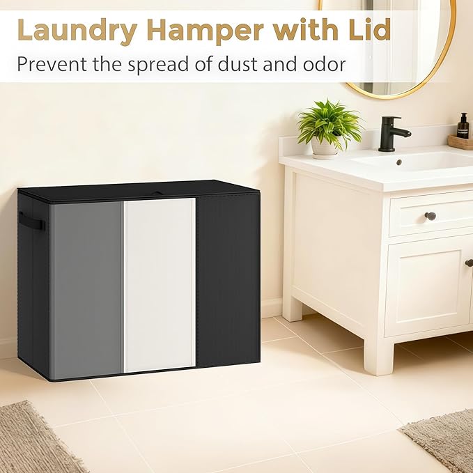 180L Laundry Hamper 3 Section, Large Laundry Basket with Lid, Laundry Basket Organizer with Handles, Divided Laundry Baskets, Clothes Hampers for Laundry, Bedroom, Bathroom